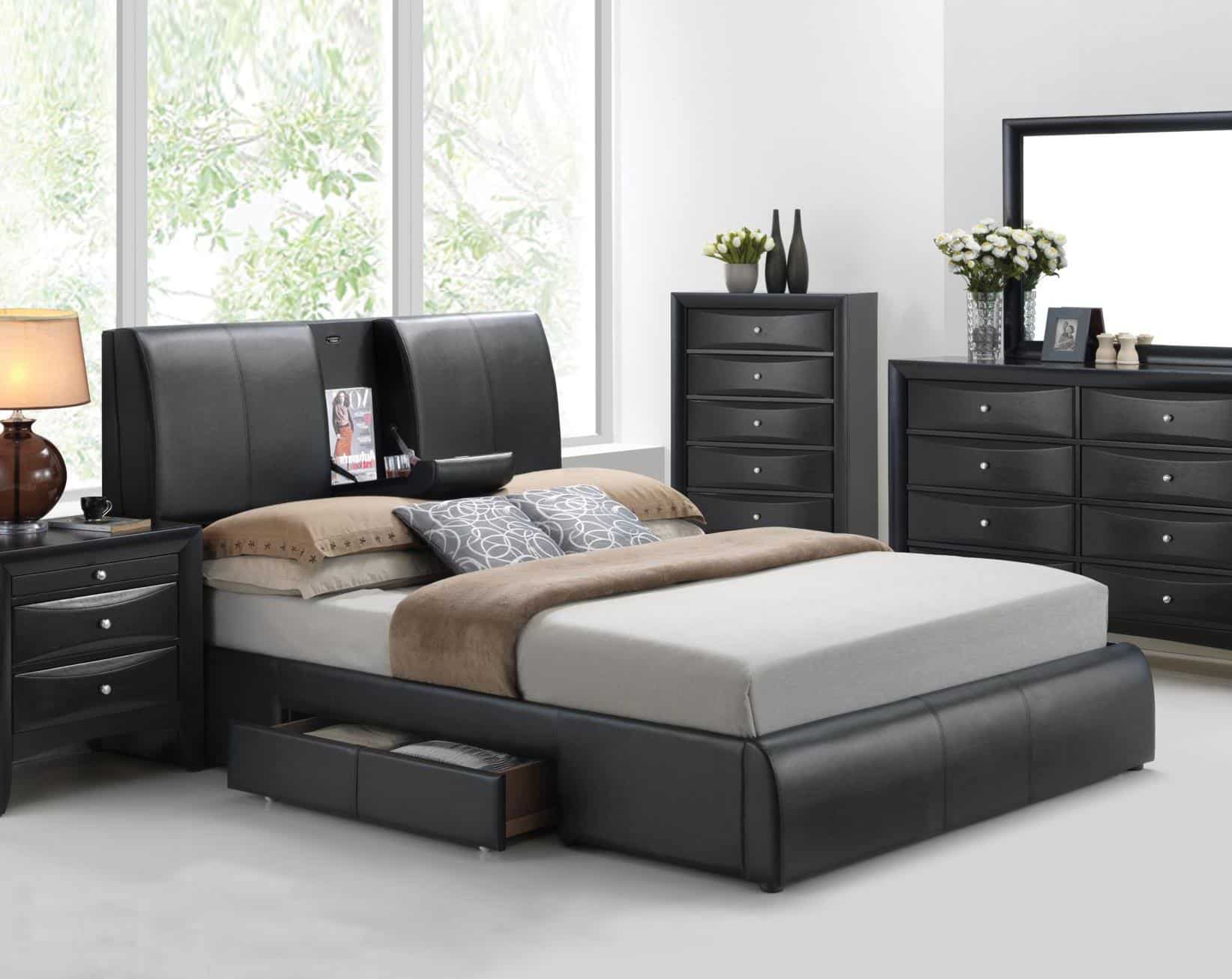 kofi black leather bed storage 21270Q