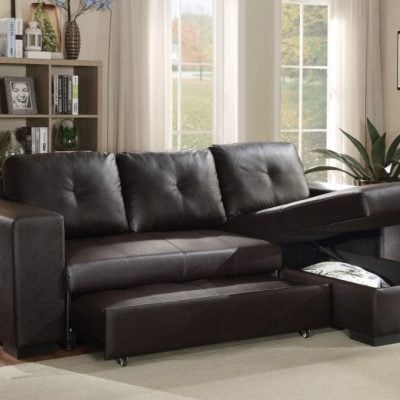 LLoyd small black leather sectional sleeper sofa