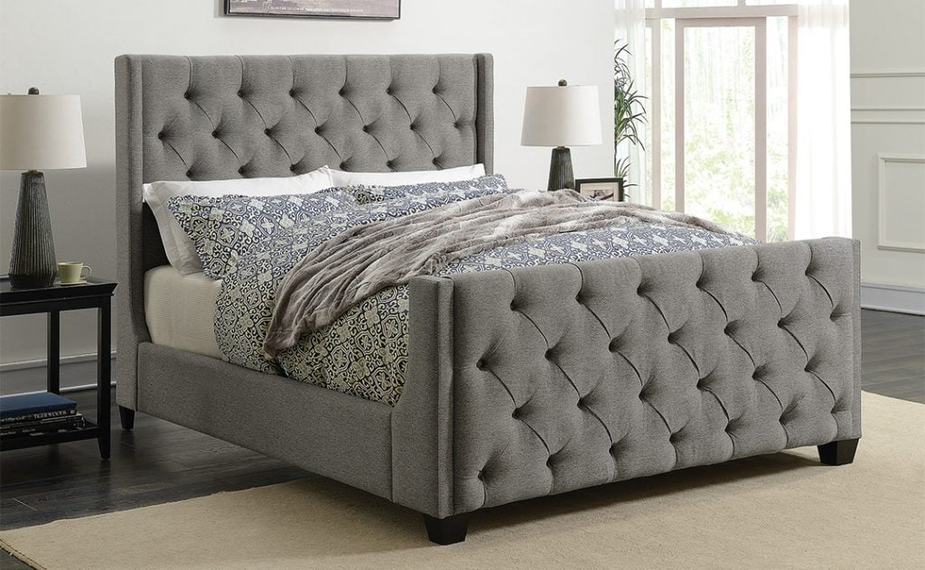 grey fabric bed