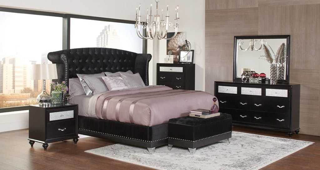 barzini black velvet bedroom set