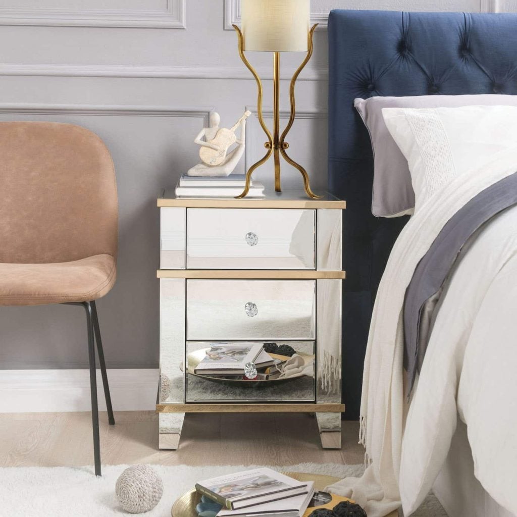 osma mirrored nightstand acme 97032