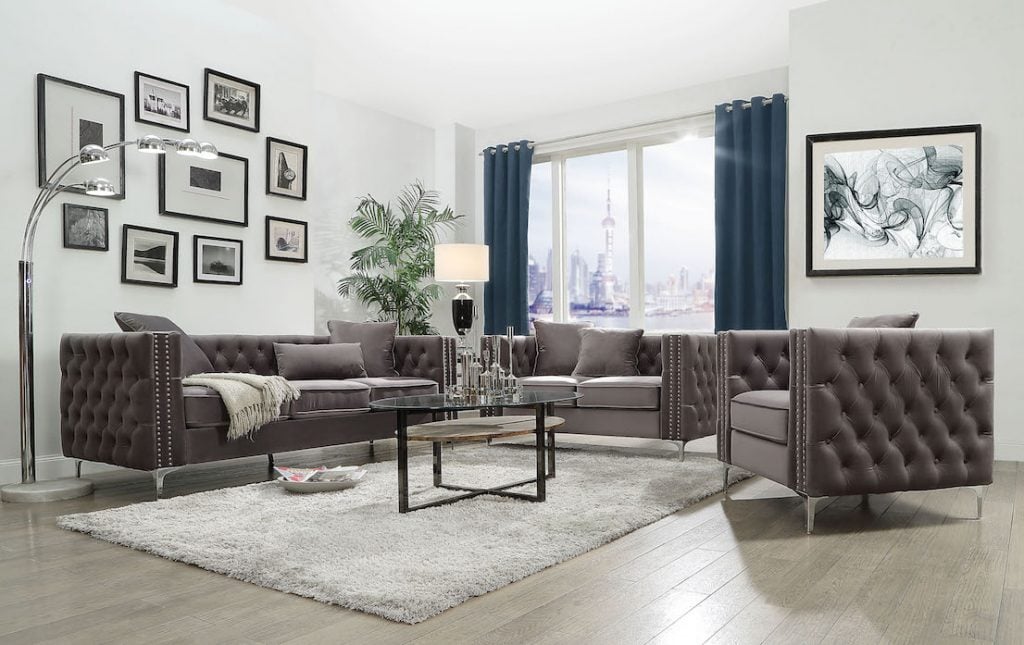 Gillian Grey Velvet Sofa set