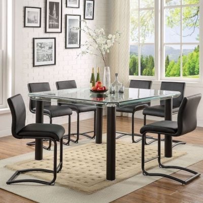gordie black dining table set acme 70255+70257