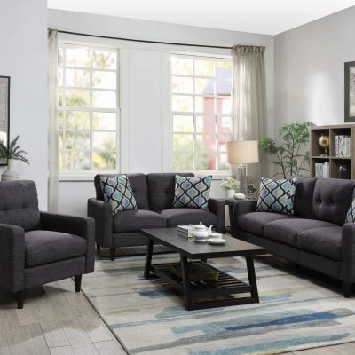 Watsonville Tufted Grey Linen Living Room Set