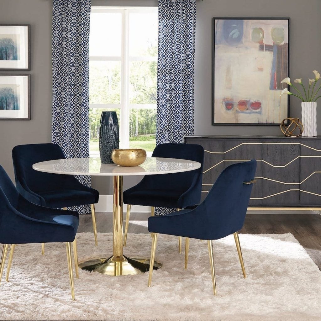 Steele Solid Round White Marble Dining Set