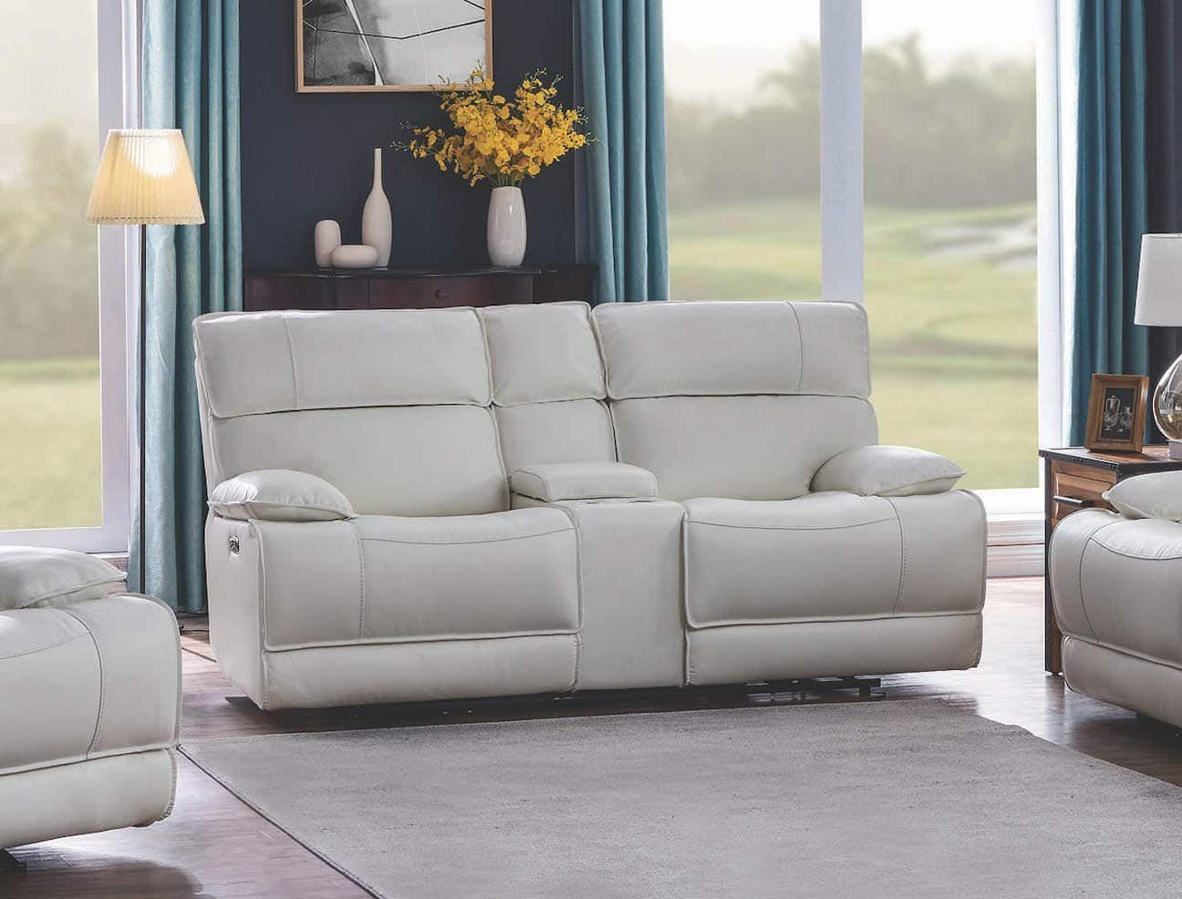 Stanford White Leather Reclining Living Room Set KFROOMS