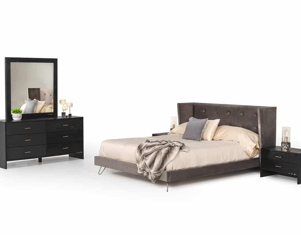 Modrest Bryan Modern Grey Velvet & Gold Bed