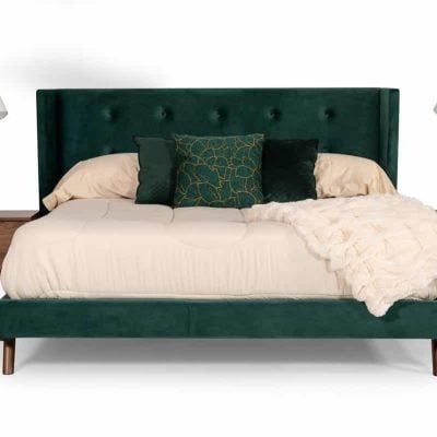 Modrest Durango Modern Green Fabric & Walnut Bed