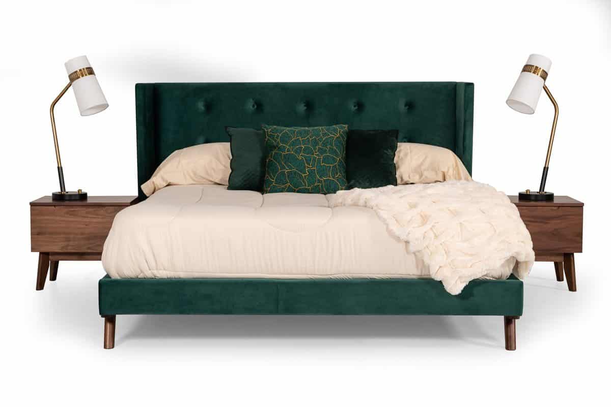 Modrest Durango Modern Green Fabric & Walnut Bed
