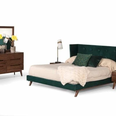 Modrest Durango Modern Green Fabric & Walnut Bed