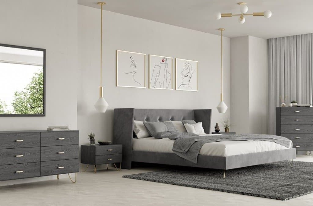Modrest Bryan Modern Grey Velvet & Gold Bed