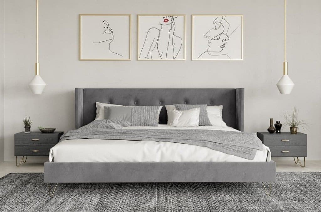 Modrest Bryan Modern Grey Velvet & Gold Bed