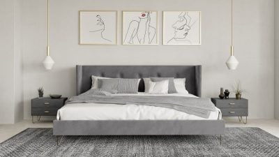Modrest Bryan Modern Grey Velvet & Gold Bed