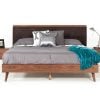 odrest Marshall Mid-Century Modern Brown Fabric & Walnut Bed