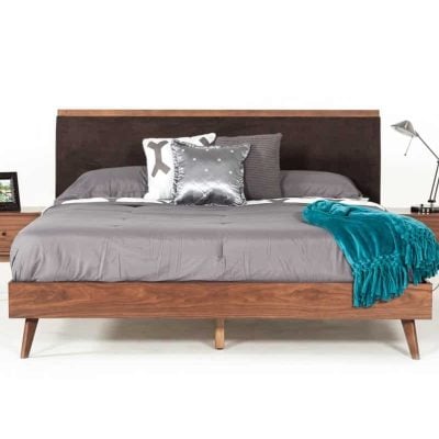odrest Marshall Mid-Century Modern Brown Fabric & Walnut Bed