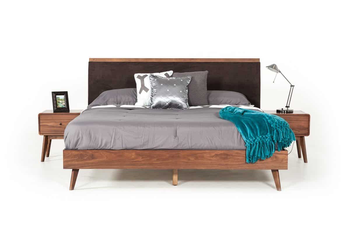 odrest Marshall Mid-Century Modern Brown Fabric & Walnut Bed