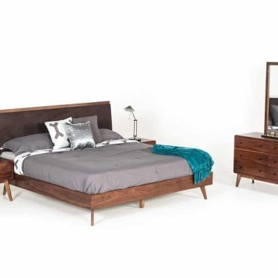 odrest Marshall Mid-Century Modern Brown Fabric & Walnut Bed