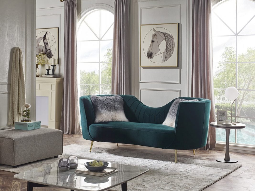 Loretta dark green velvet sofa