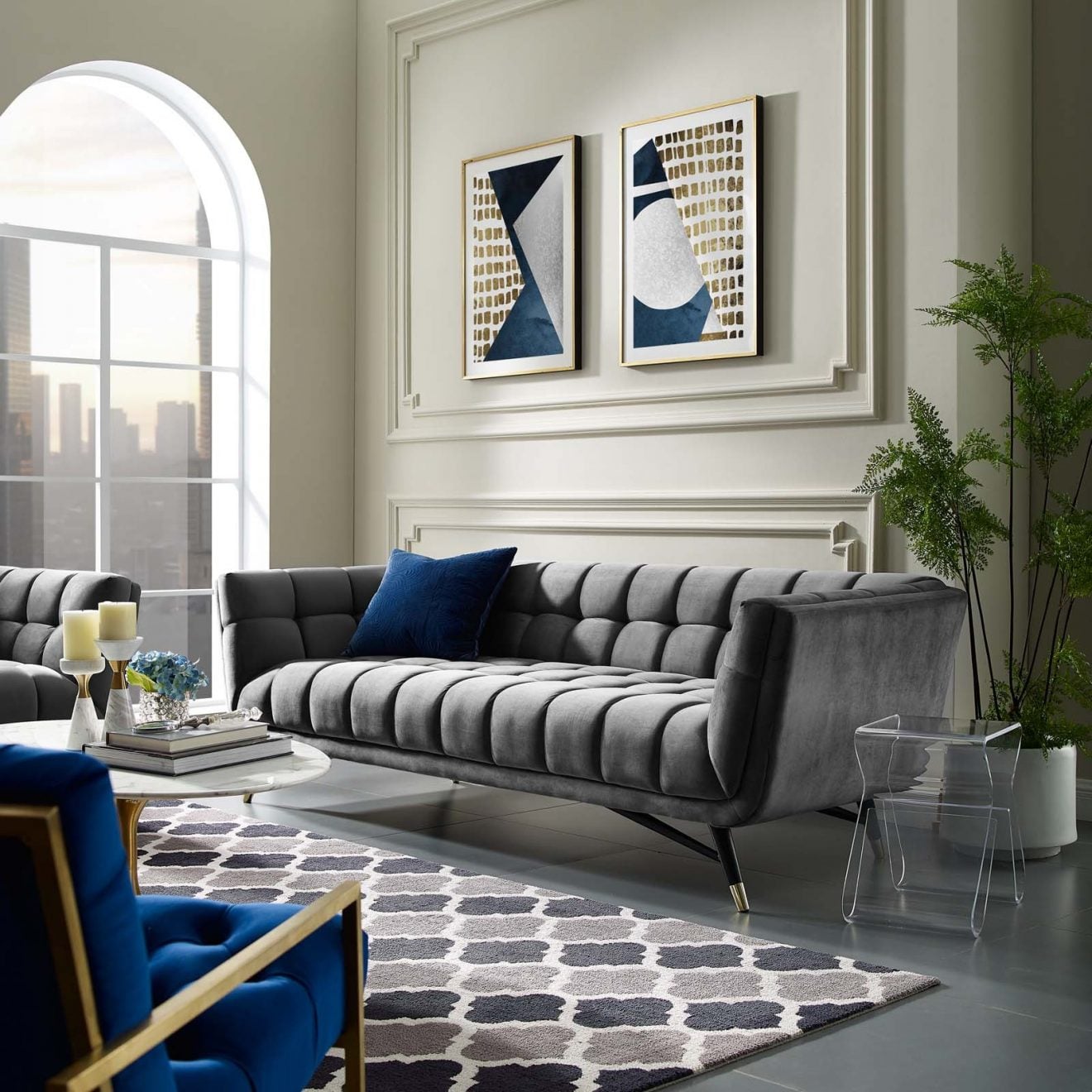 Adept gray performance velvet sofa