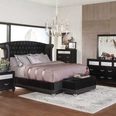 Barzini II Black Velvet Bedroom Set