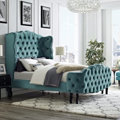 Violette tufted wingback velvet bed