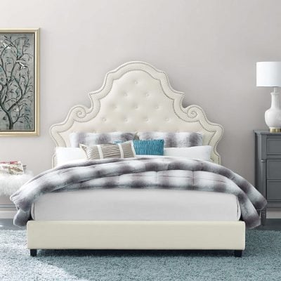 Valentina white velvet bed