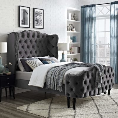Violette tufted wingback velvet bed