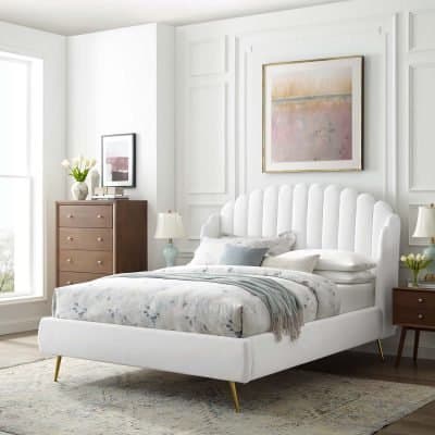White Velvet Upholstered Bed
