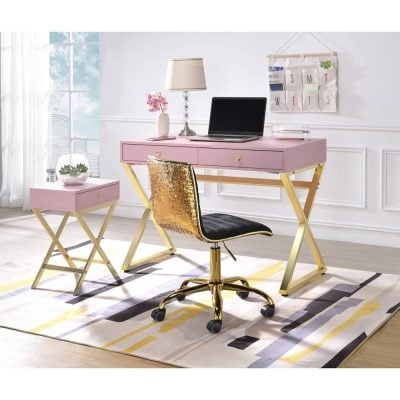 Coleen Contemporary Pink & Gold Desk