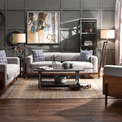 Pelton Gray & walnut sofa by acme furniture