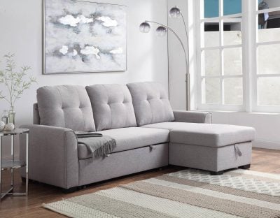Amboise small gray Sectional Sofa with pull out bed
