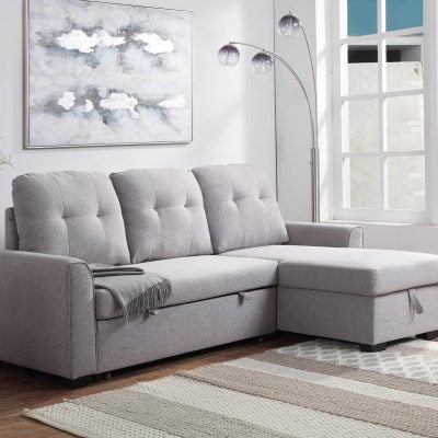 Amboise small gray Sectional Sofa with pull out bed