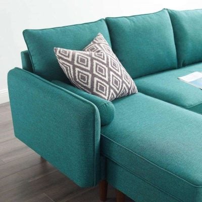 Revive teal small velvet sectional couch