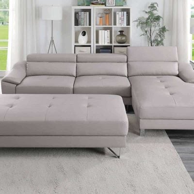 Talvera Light Grey Leather Sectional Sofa f8814