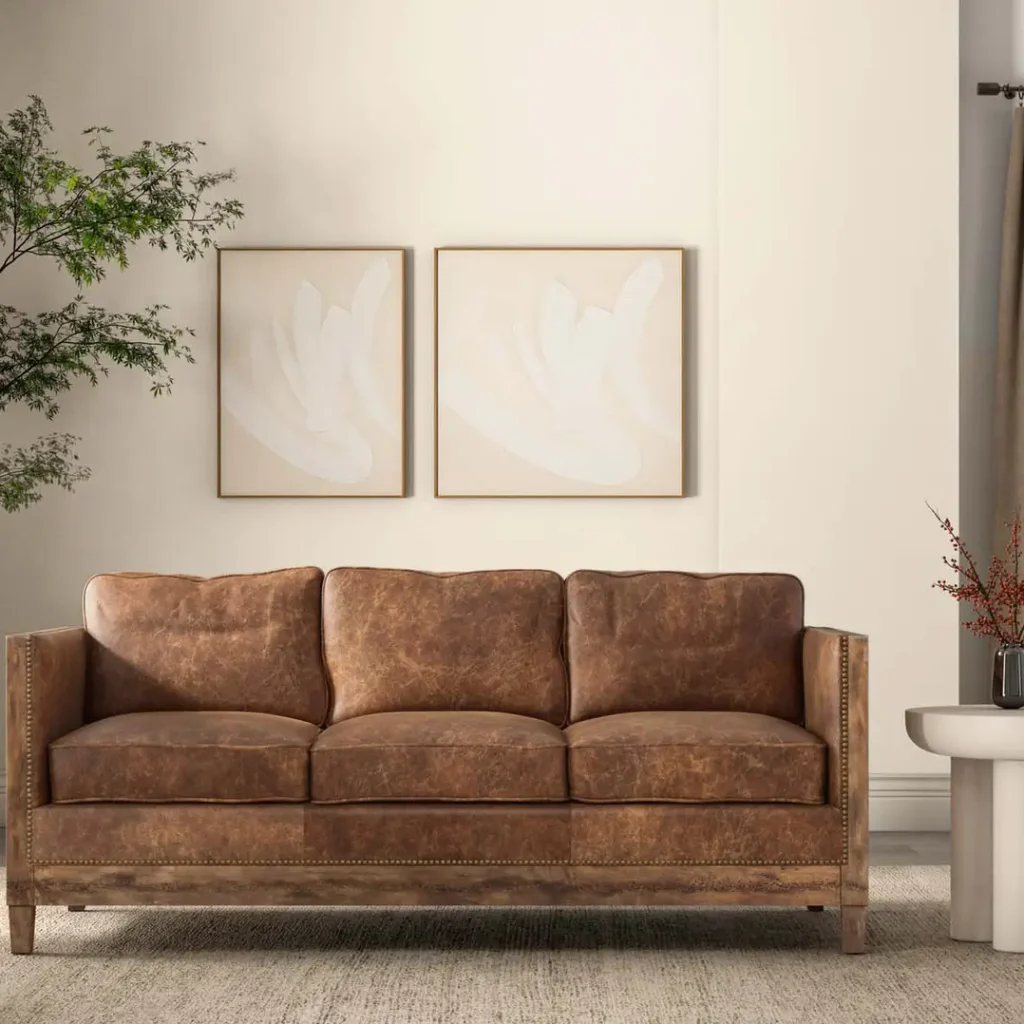 Darlington top grain brown leather sofa