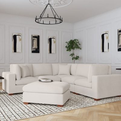 white modular fabric sofa coaster