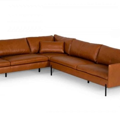 Sherry Genuine Cognac Leather Sectional Sofa
