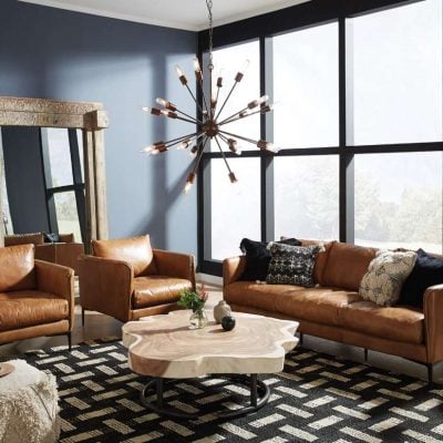 Abigail Top Grain Cognac Leather Sofa & Chair
