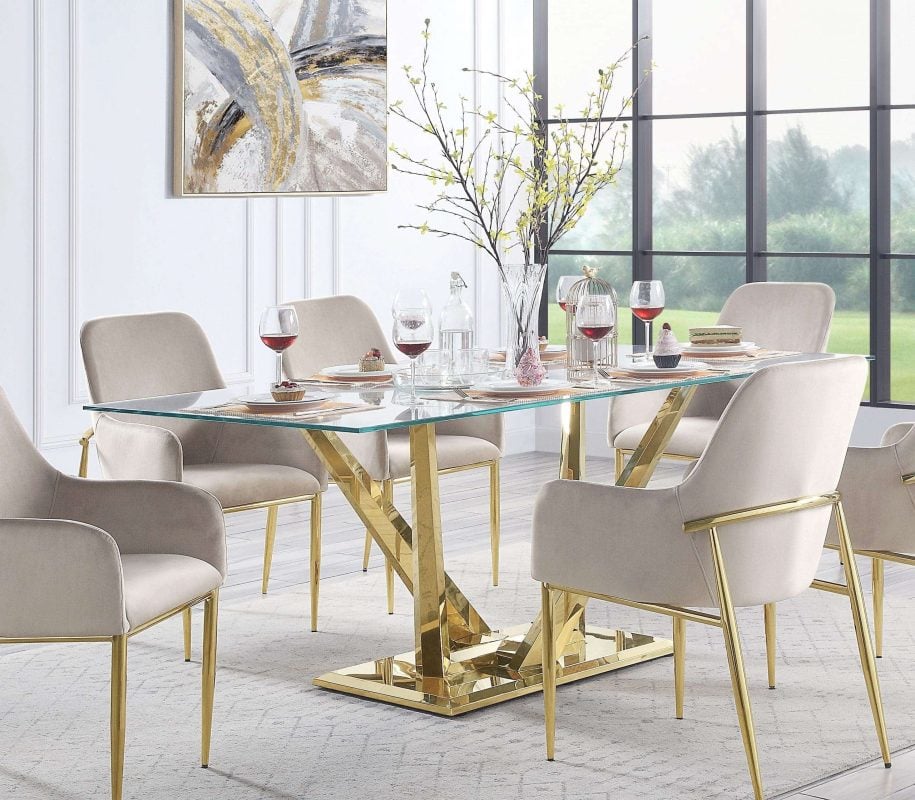 Glass And Gold Dining Table