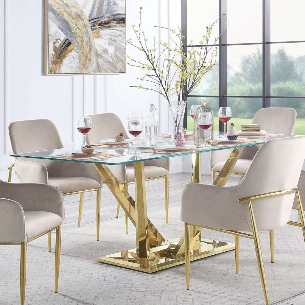Glass And Gold Dining Table