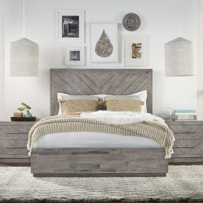 Rustic Herringbone Acacia Wood Bed