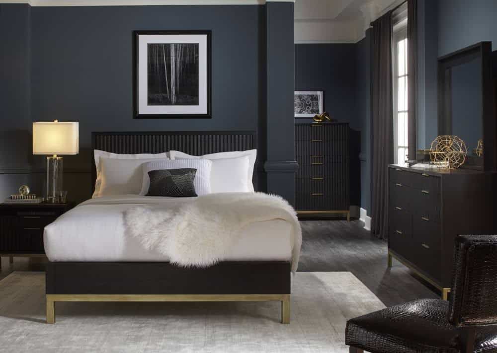 Kentfield Black Mahogany & Brass Bed