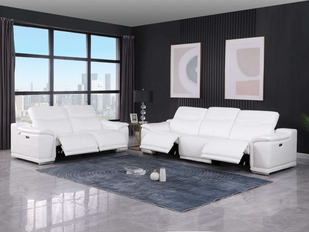 Valentino White Italian Leather Reclining Sofa Los Angeles outlet