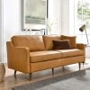 Genuine Cognac Brown Leather Sofa