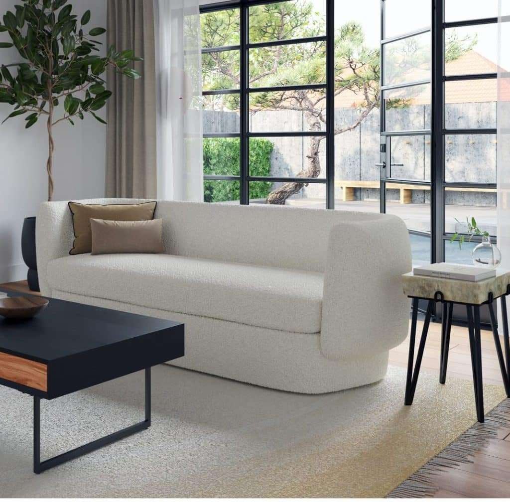 Koba Curved White Boucle Sofa