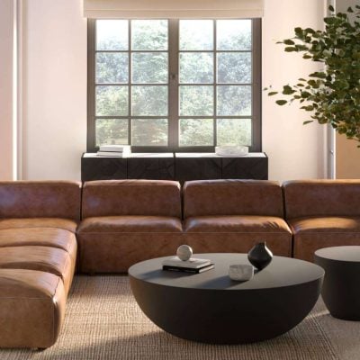 Luxe round Modular Brown Leather Sofa