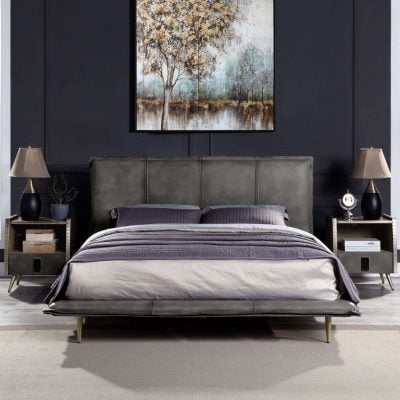 Modern Gray Leather Bed