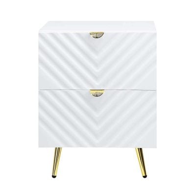 Gloss White & Gold Nightstand Gaines