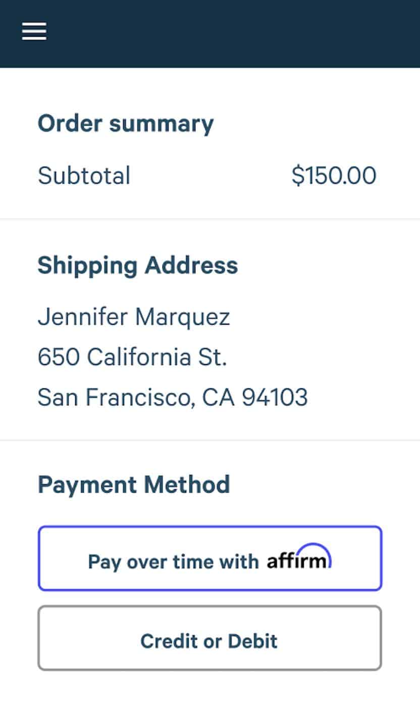 affirm check out step 1 buy now pay later