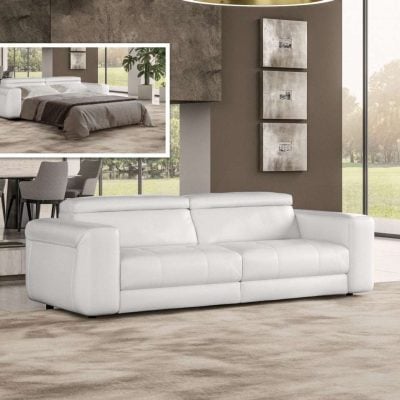 Coronelli Collezioni Icon - Modern Italian White Leather Sofa Bed